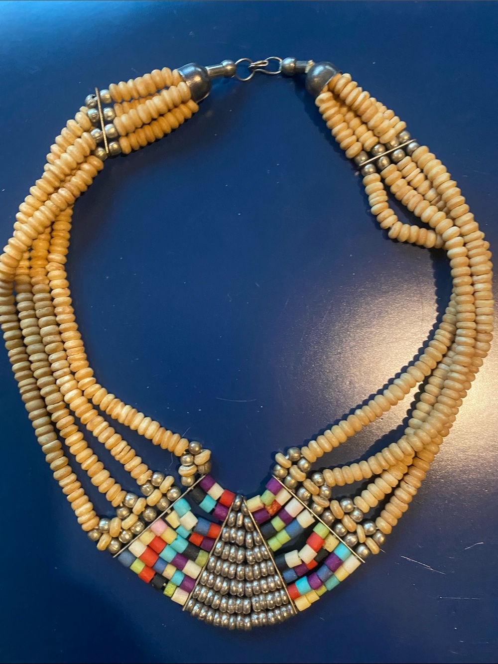 Multicolor Beaded Statement Necklace with Tan Seed Beads
